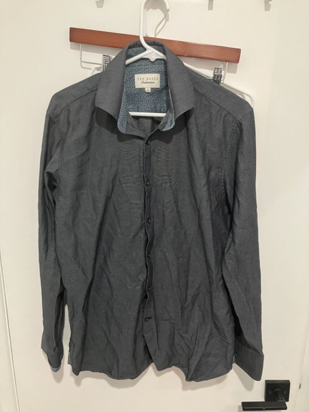 Ted Baker Endurance Men's 100% Cotton Dress Shirt, Navy/Gray, 16-34/35